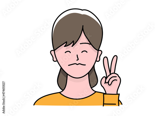 笑顔でピースをする可愛い女性のイラスト