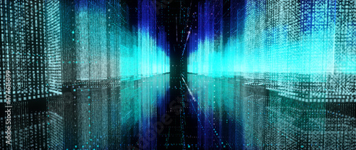Billede på lærred Abstract digital city scape with digit number elements illustration