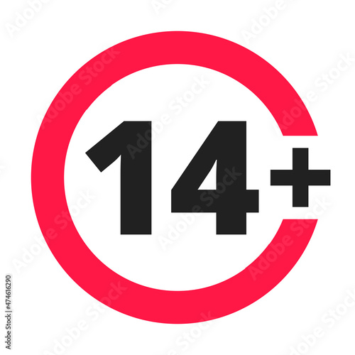 Over 14 years old plus forbidden round icon sign vector illustration. 14 plus only or older persons adult content rating isolated on white background.