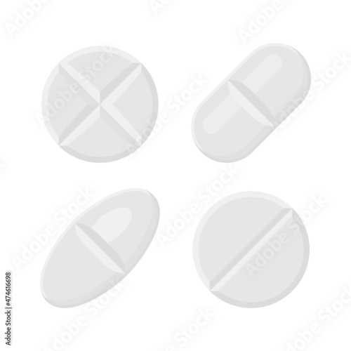Pills and drugs vector white realistic single icon set. Different shapes of pills