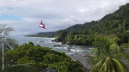 Aerial shot of the coastal town Dominical in Costa Rica. Popular surf destination photo