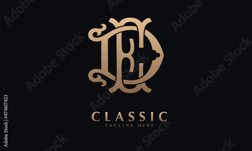 Alphabet DE or ED illustration monogram vector logo template in classic royal color and black background