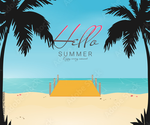 Tropical ocean landscape with wooden dock vector