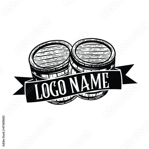 Classic Vintage Wooden Barrel design for Bar Clothing or Display Logo template