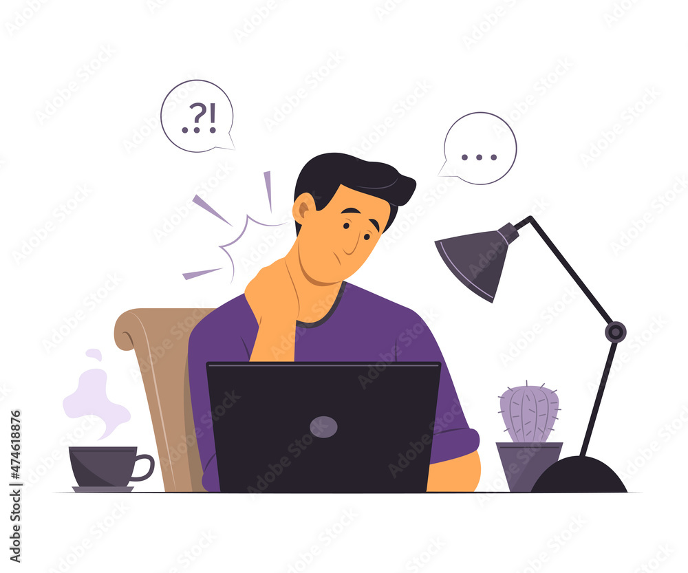 Man Feel Neck Ache While Working from Home. Man Feel Neck Ache While Working from Home.