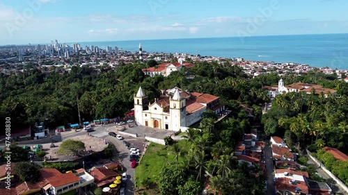 Aerial view of coast city of Olinda near Recife state Pernambuco. Brazilian Northeast. Tropical scenery. Travel destination. photo