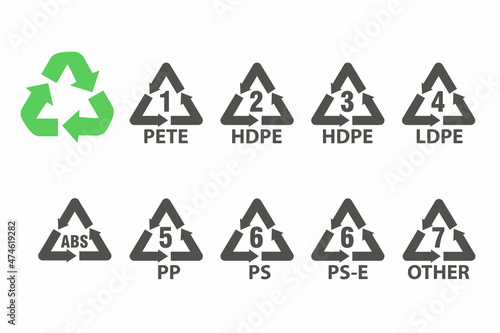 Plastic recycling identification signs and symbols. Waste sorting icons. Vector illustration.
