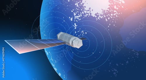 space exploration astronautics technology concept observation satellite flying orbital spaceflight around earth