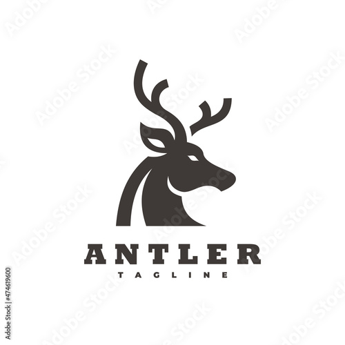 Simple deer head antler logo design. Buck stag head vector logo icon