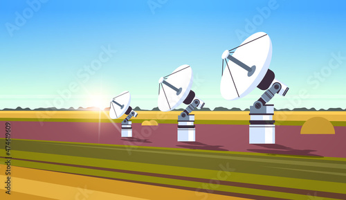 space exploration astronautics technology concept satellite dish antenna for telecommunication horizontal