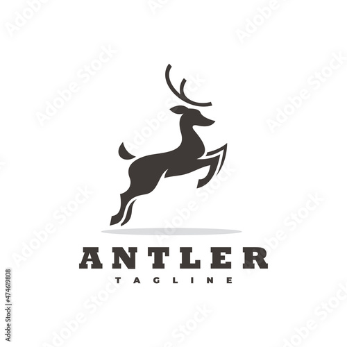 Simple jumping leaping deer silhouette. Jump deer buck stag vector icon
