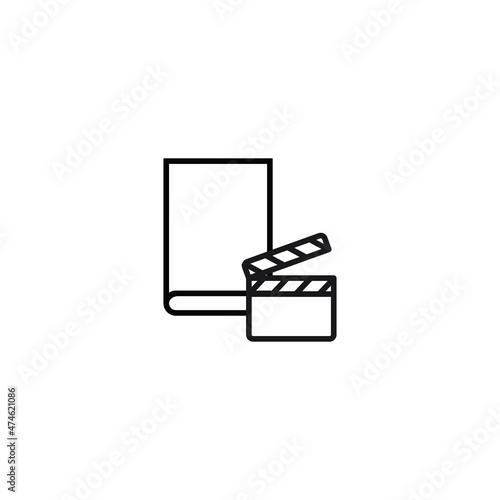 Modern outline signs suitable for internet pages, applications, stores etc. Editable strokes. Line icon of clapper board next to book