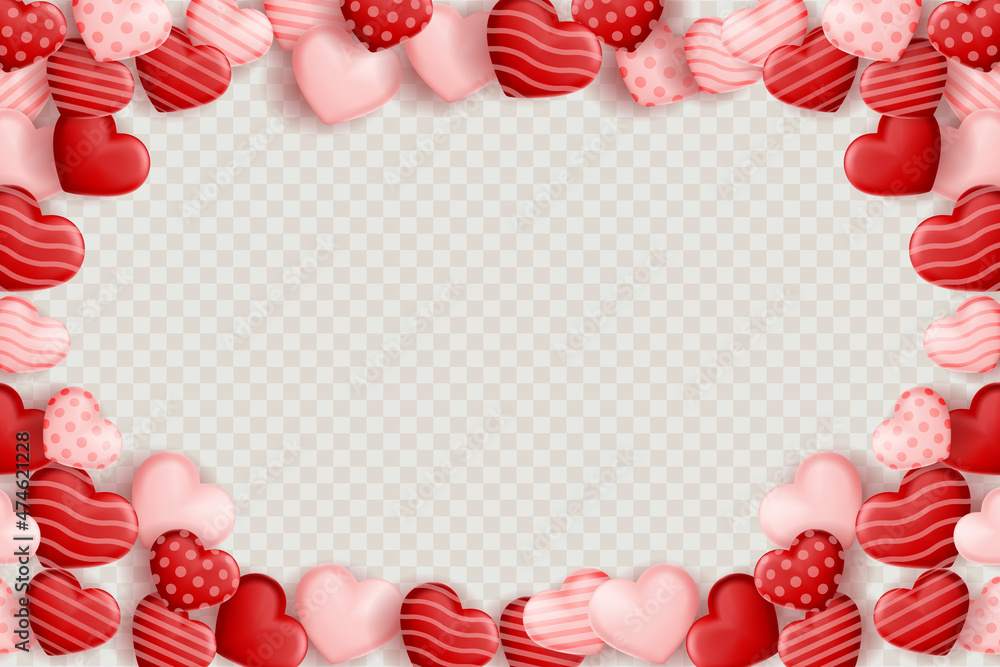 valentine background with many hearts transparent background. copy space area. vector illustration. red heart, white hearts, pink hearts valentine background with many hearts transparent background. copy space area. vector illustration. red heart, white hearts, pink hearts
