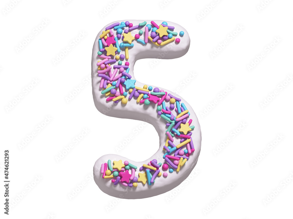 Naklejka premium Сake with colorful candy font. White cream. Number 5