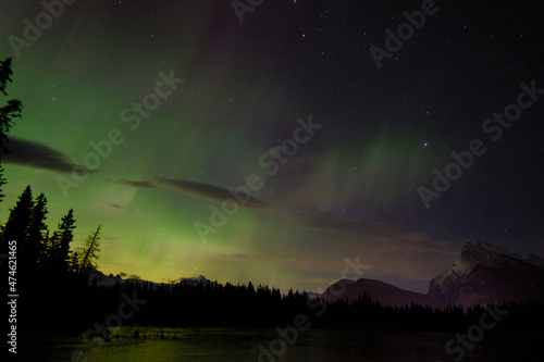 Auroras over Mountains next to the Banff, Alberta, Canada