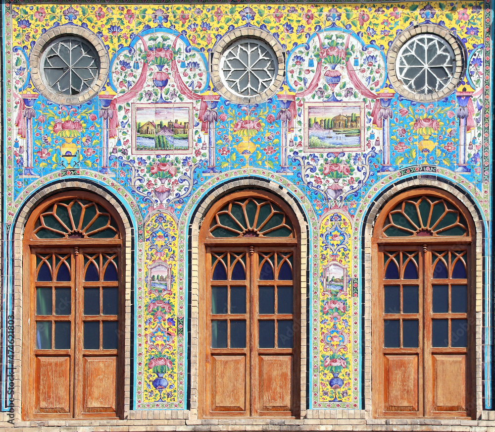 Facade of Golestan Palace (Marble Palace, Palace of Roses), royal Qajar complex inTehran, Iran