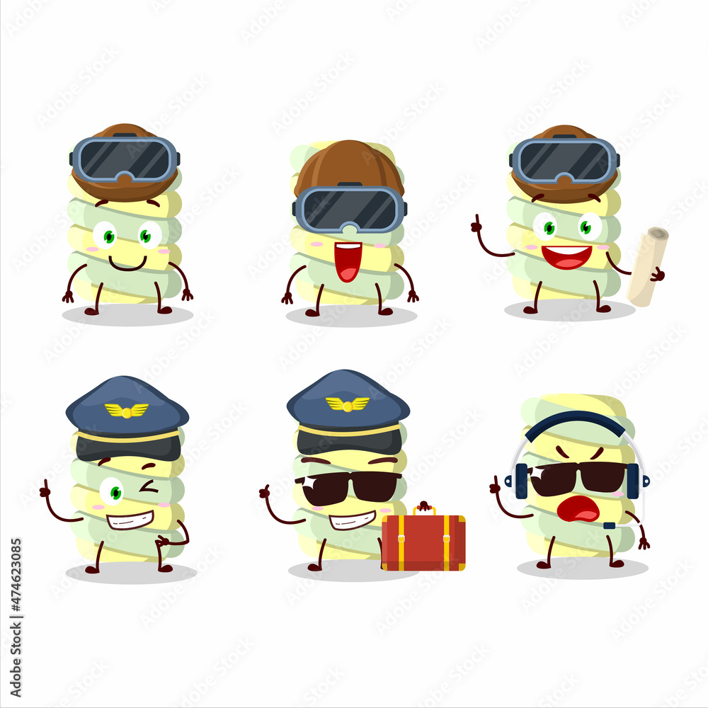 Pilot cartoon mascot yellow marshmallow twist with glasses Pilot cartoon mascot yellow marshmallow twist with glasses