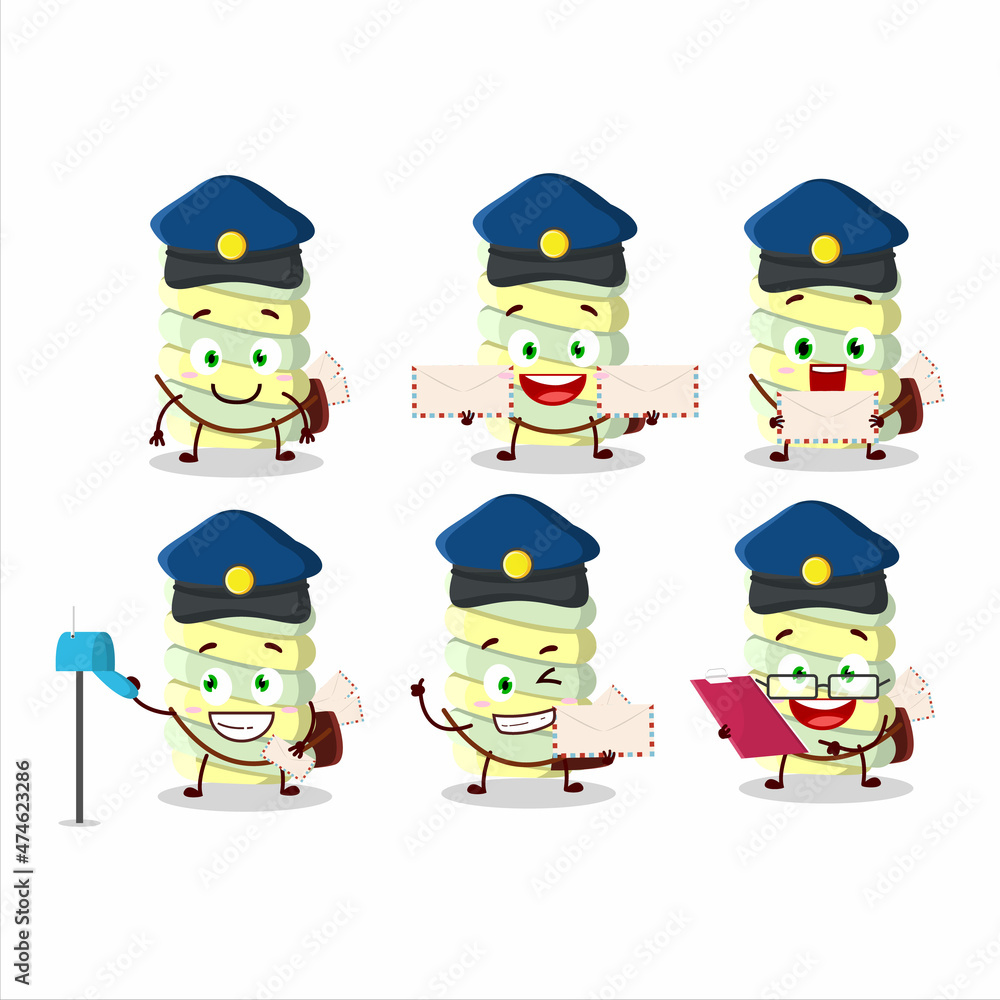 A picture of cheerful yellow marshmallow twist postman cartoon design concept A picture of cheerful yellow marshmallow twist postman cartoon design concept