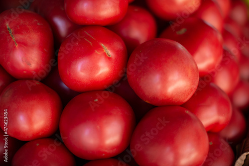 Ripe red tomato close-up. Vegetables and diet.