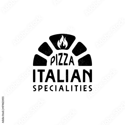 Firewood brick oven with shovel a, pizza logo design vector