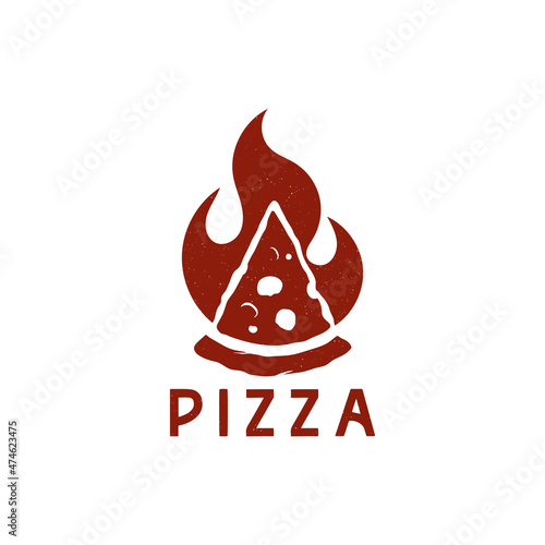 hot pizza logo with fire flame spicy hot icon for a cafe and restaurant business
