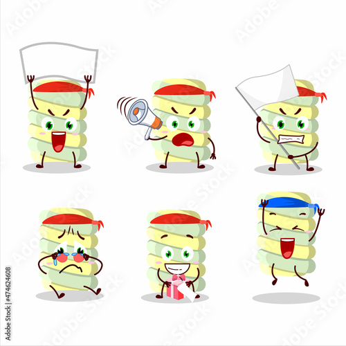 Mascot design style of yellow marshmallow twist character as an attractive supporter