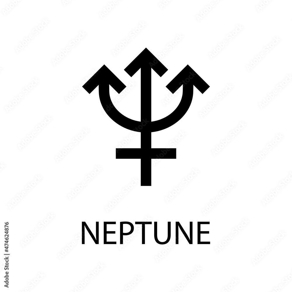 Neptune icon. Planet symbol. Vector black sign on white. Astrological calendar. Jyotisha. Hinduism, Indian or Vedic astrology horoscope Neptune icon. Planet symbol. Vector black sign on white. Astrological calendar. Jyotisha. Hinduism, Indian or Vedic astrology horoscope