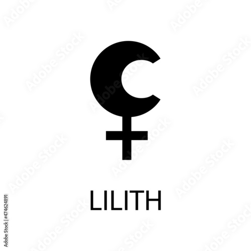 Lilith icon. Planet symbol. Vector black sign on white. Astrological calendar. Jyotisha. Hinduism, Indian or Vedic astrology horoscope