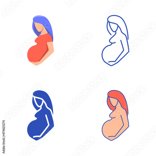 Pregnant woman icon set in flat and line style