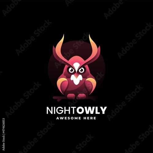 Vector Logo Illustration Night Owl Gradient Colorful Style.