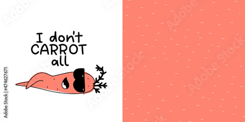 Word play I dont care at all ignorance phrase combined with carrot word calligraphy, funny carefree vegetable and simple texture coordinating seamless pattern set for two-peace gender neutral clothing