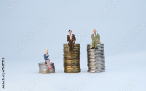 Gender gap. Men get more money and women get less with equal effort. Concepts of gender inequality in social and economic activity