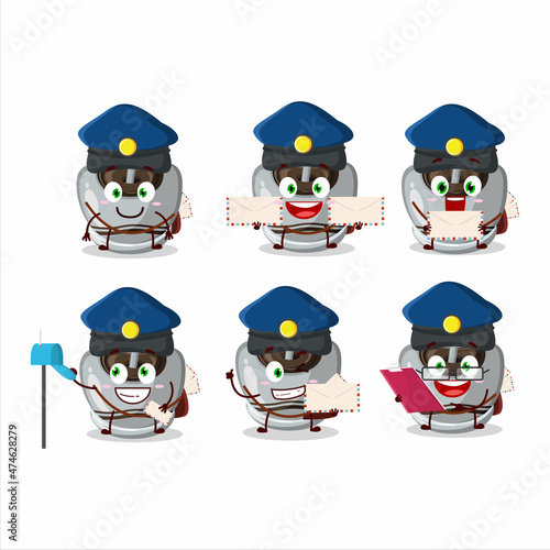 A picture of cheerful white sugar candy postman cartoon design concept
