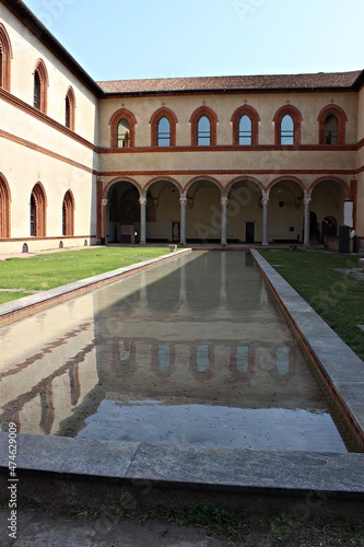 Italy, Milan: Foreshortening of Sforzesco Castle.