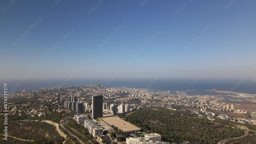 Haifa city with extensive park, city and harbor on a sunny day, Israel Haifa city with extensive park, city and harbor on a sunny day, Israel