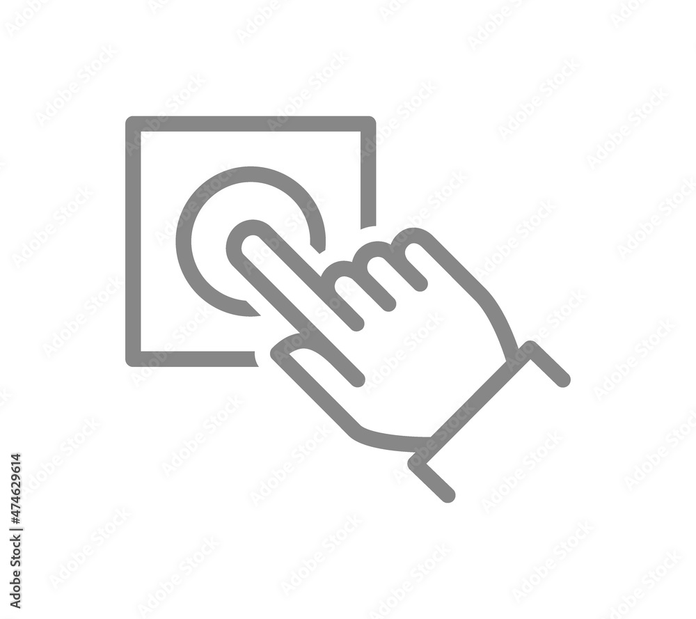 Door bell line icon. Hand presses the doorbell symbol Door bell line icon. Hand presses the doorbell symbol