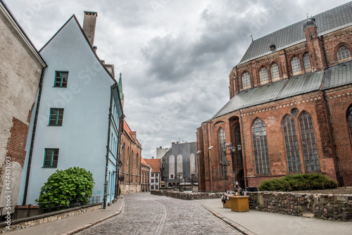 Riga old town s street view near St. Peter's Church, Latvia