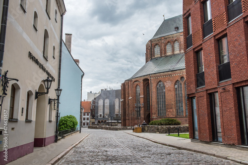 Riga old town s street view near St. Peter's Church, Latvia
