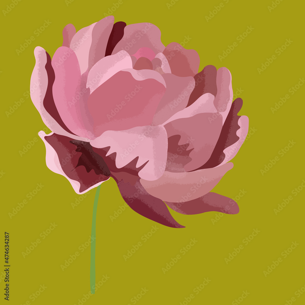 Duży jasny różowy kwiat na zielonym kontrastowym tle - obrazy, fototapety, plakaty 