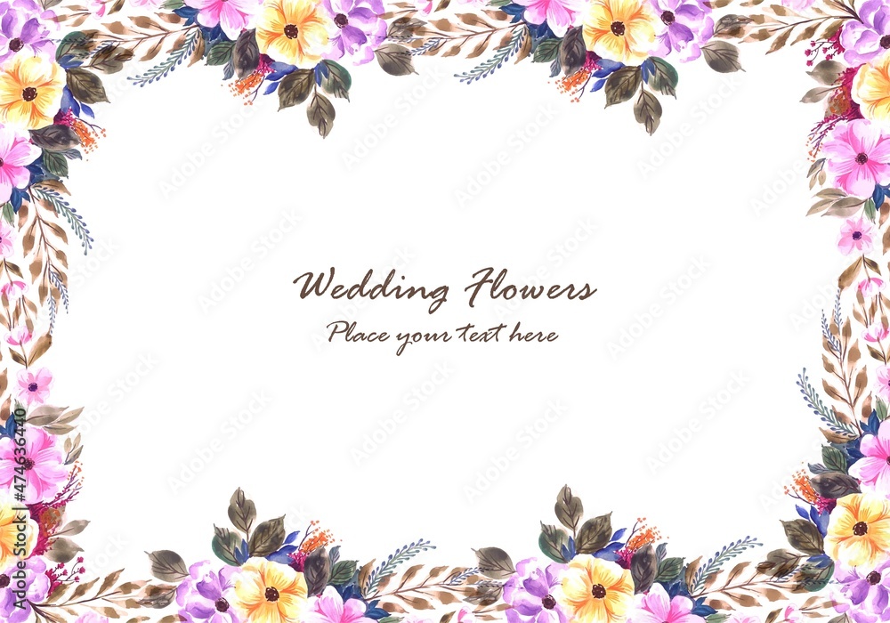 Wedding decorative flowers frame with invitation card background