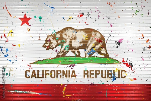 California flag with color stains - Illustration, 
Three dimensional flag of California