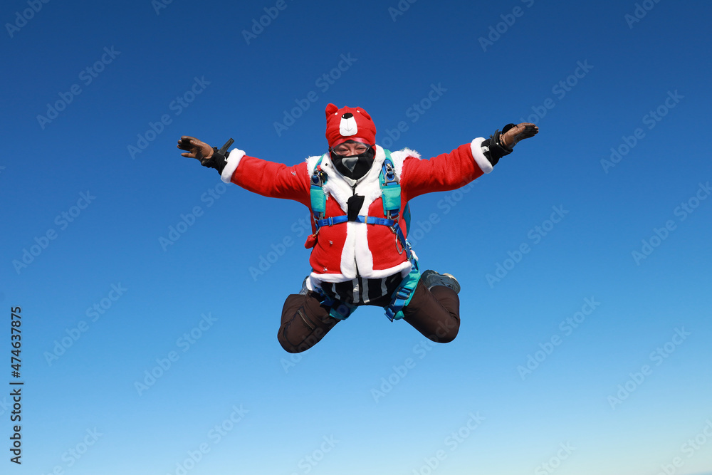 Skydiving. The jump before New Year. Skydiver dressed as Santa Claus. Skydiving. The jump before New Year. Skydiver dressed as Santa Claus.
