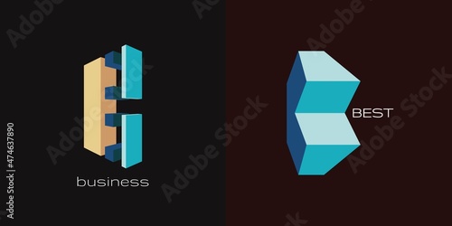 Modern logo set of 3-Dimensional letter B. Two beautiful 3D logo designs for personal and company branding. EPS10.