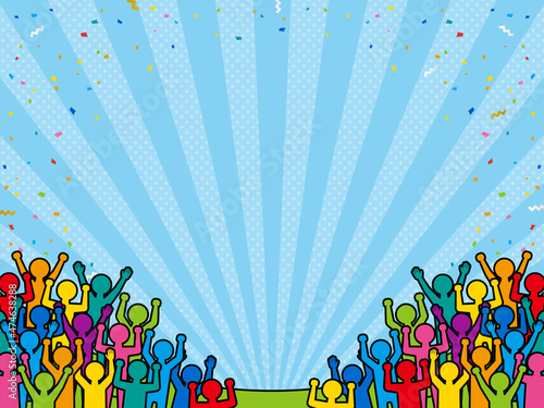 大勢の人々と紙吹雪　背景・フレーム素材