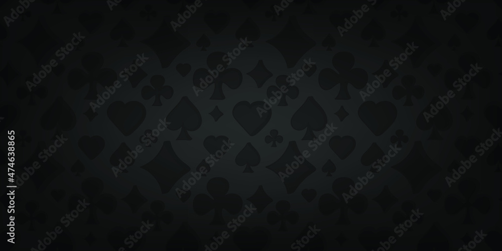 Poker and casino playing card black Background. Blank poster and banner template. Vector illustration.