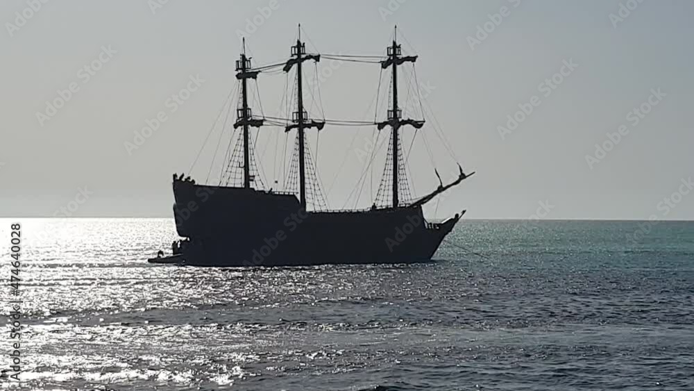 pirate ship at sea at sunset pirate ship at sea at sunset