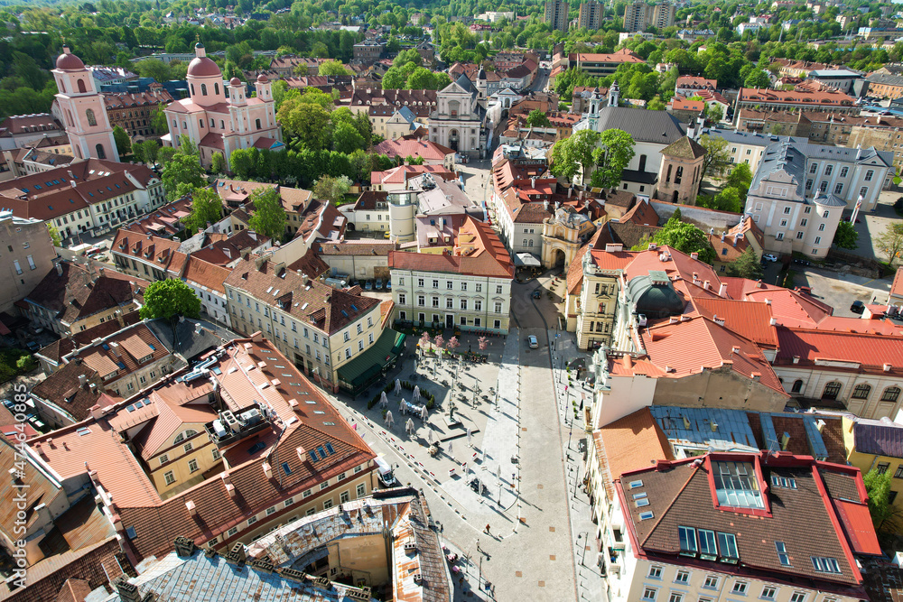 Aerial spring day view in sunny Vilnius old town