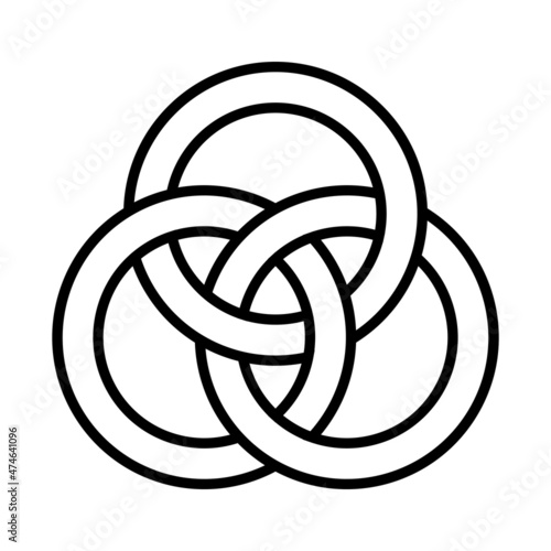 Interconnected circle logo concept, three connected rings vector illustration