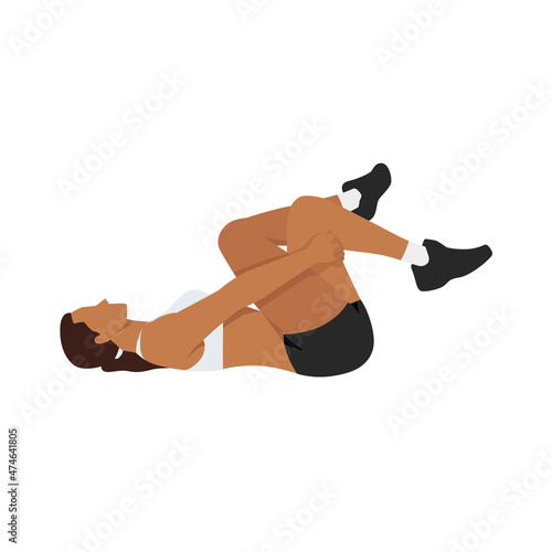 Woman doing Piriformis stretch exercise. Flat vector illustration isolated on white background