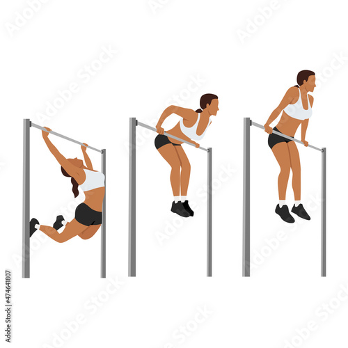 Woman doing Muscle up on bar calisthenics movement : Layered Vector Illustration - Easy to Edit photo